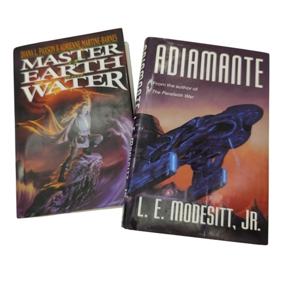 2 Book Lot Sci-Fi Fantasy Hardcover Space Mythology Adiamante Master Earth Water